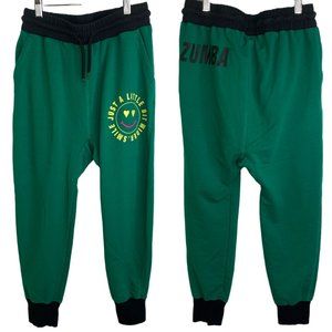 Zumba Green and black high rise drawstring smile wider jogger pockets size Small